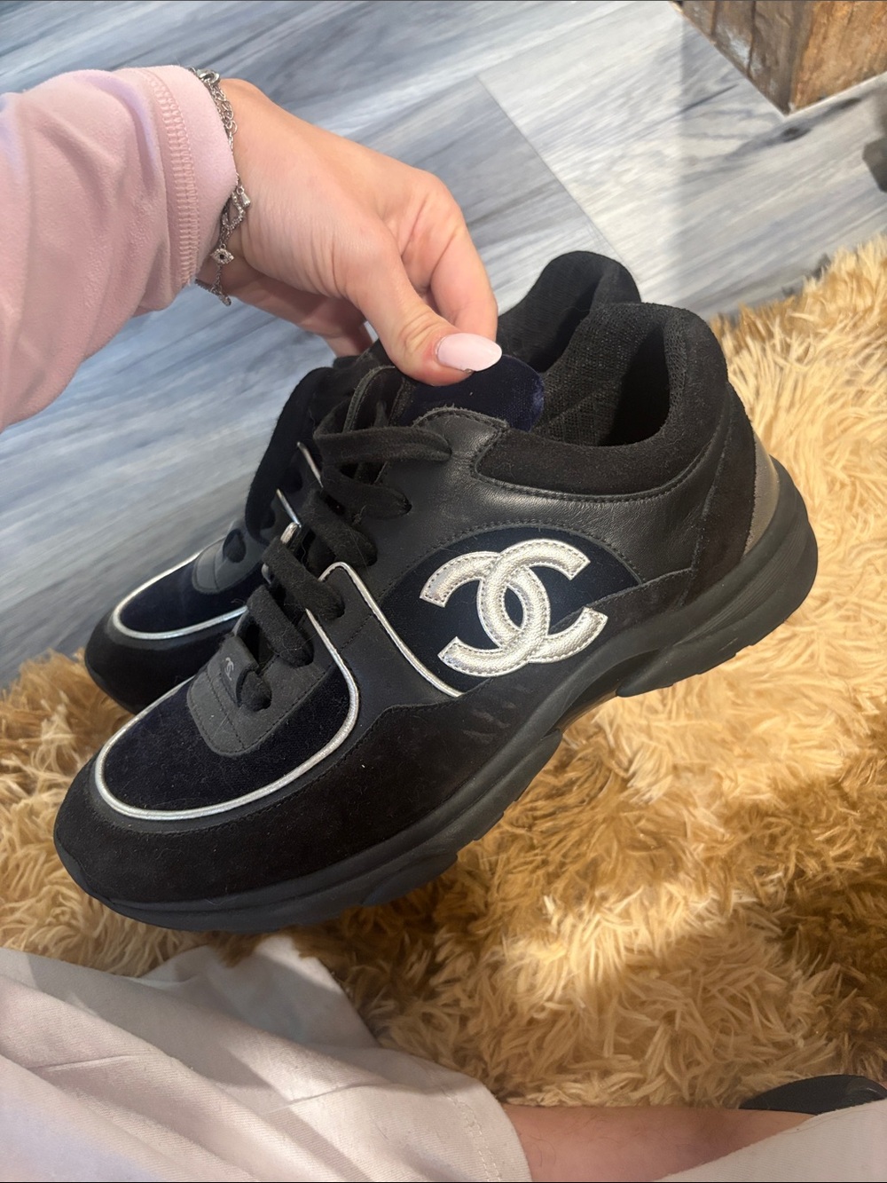CHANEL Black Suede & Leather sneakers